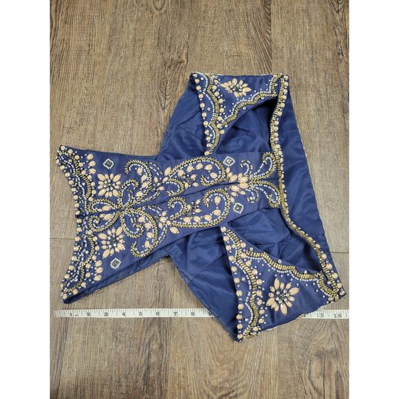 Rachel Allan Hand-Beaded Navy Blue Satin 2 Piece Prom Dance Dress Size 12 - Picture 12 of 13